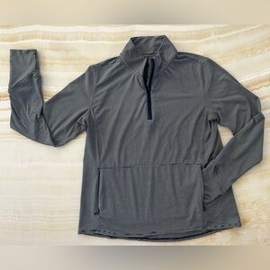 Market & Spruce Active Navy Stripe Quarter Zip Performance Top L SPF 40